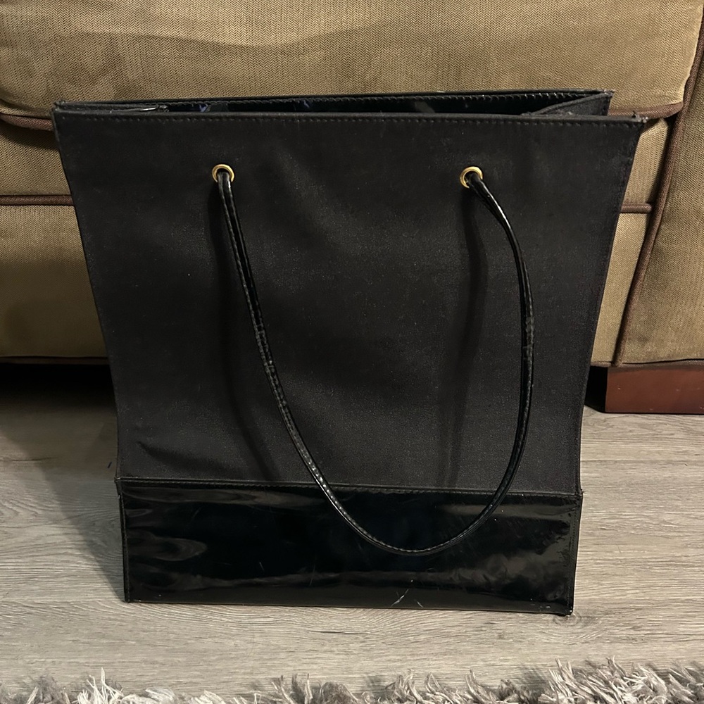 Princess Marcella BORGHESE Black Canvas Vinyl Lined Tote Handbag EUC